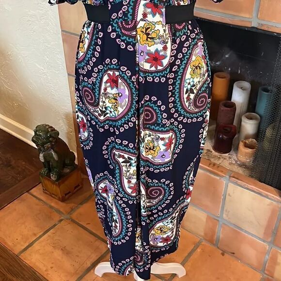 Jane Wood Vintage Made in France Navy Blue Paisley Floral Dress, 2! - Picture 3 of 9